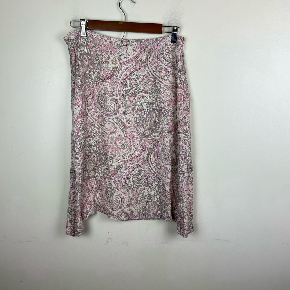 Tahari ASL Baby Pink Lightweight‎ 100% Silk Paisley Flowy Skirt Size 10 Midi VTG